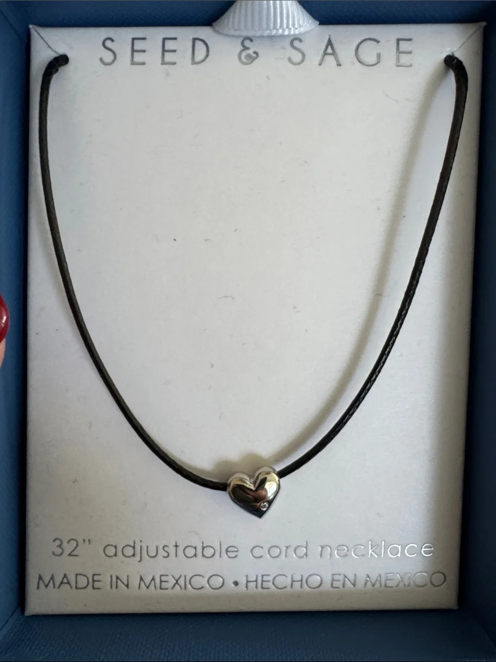 NWT  Silver Heart Cord Necklace in Black